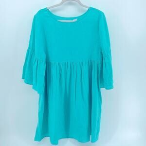 LaRoque 100% linen flared 3/4 sleeve scoop neck fit & flare dress sz OS